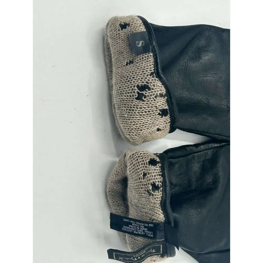 Vintage Steampunk Black Leather Cashmere Button Cuff Gauntlet Gloves Women's